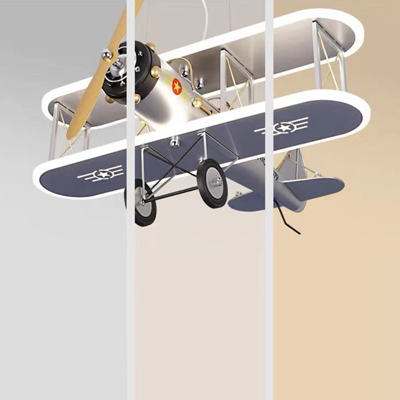 Modern Blue Iron & Acrylic Airplane LED Chandelier for Kids' Bedroom