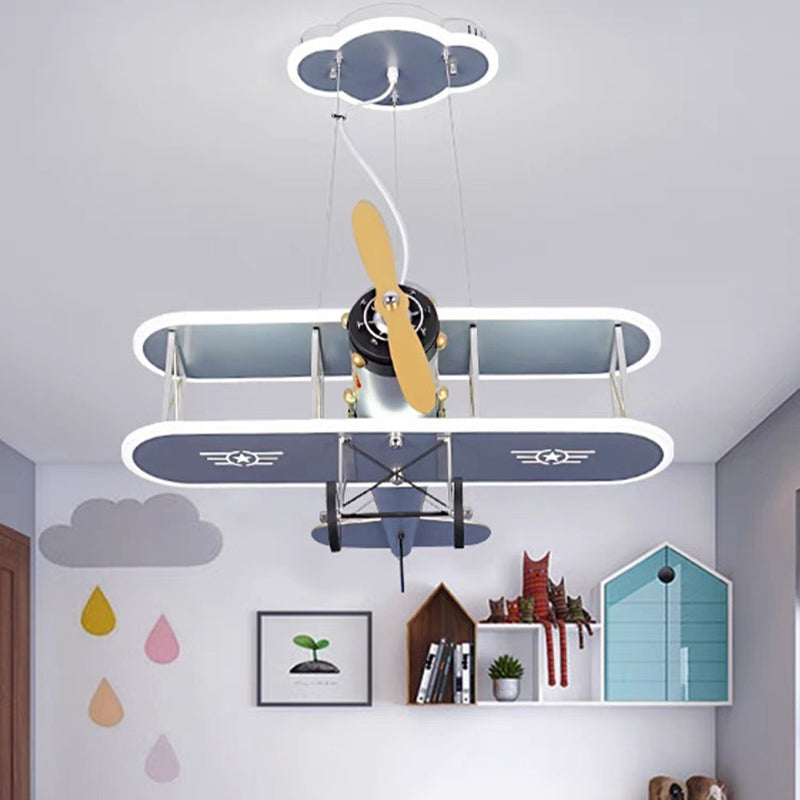 Modern Blue Iron & Acrylic Airplane LED Chandelier for Kids' Bedroom