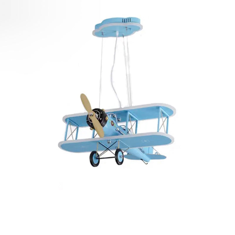 Modern Blue Iron & Acrylic Airplane LED Chandelier for Kids' Bedroom