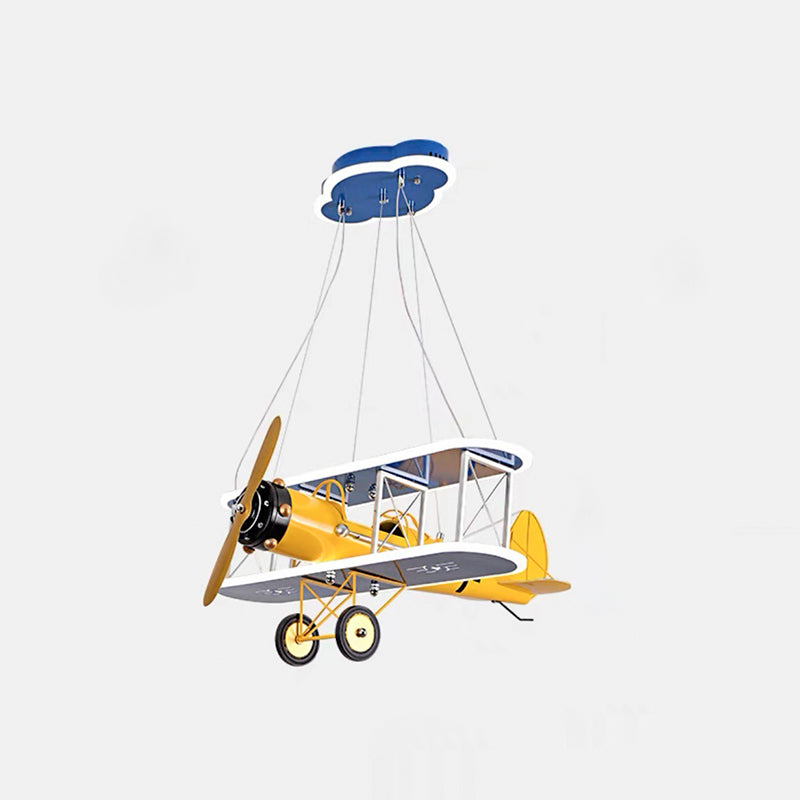 Modern Blue Iron & Acrylic Airplane LED Chandelier for Kids' Bedroom