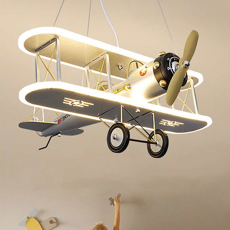 Modern Blue Iron & Acrylic Airplane LED Chandelier for Kids' Bedroom