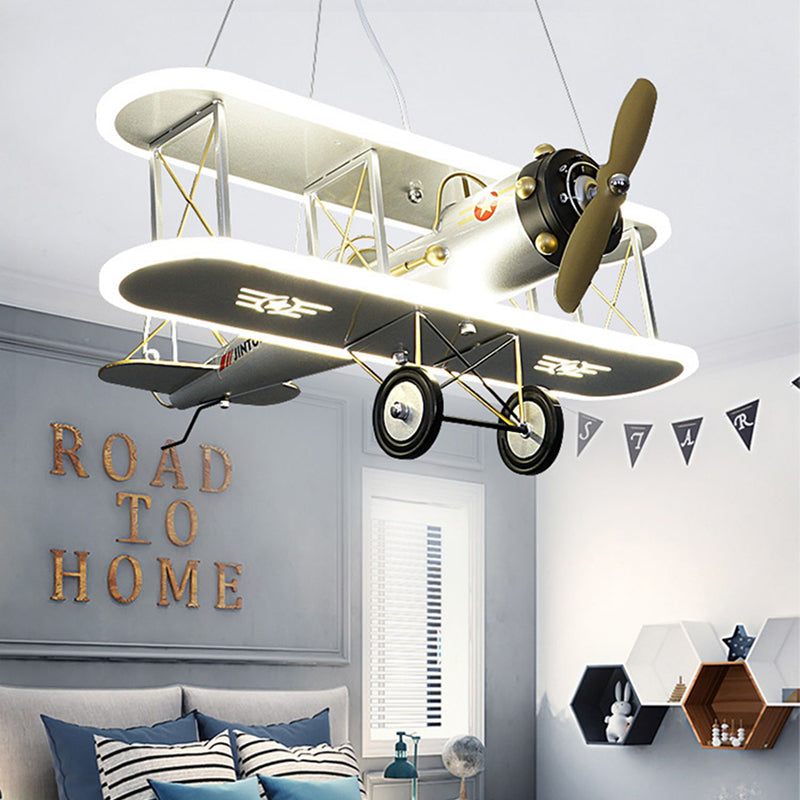 Modern Blue Iron & Acrylic Airplane LED Chandelier for Kids' Bedroom