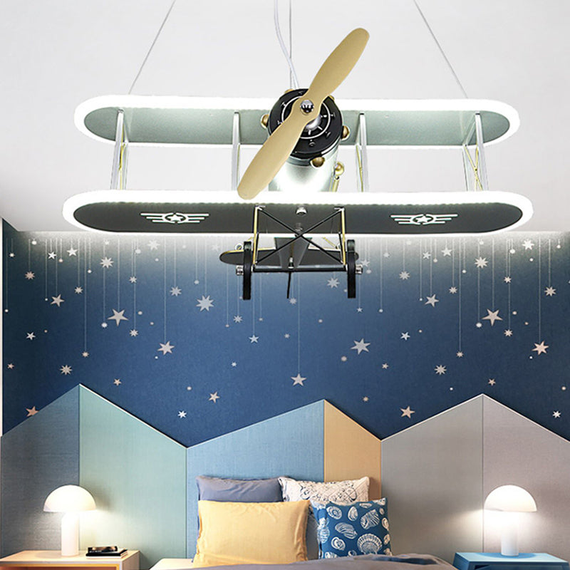 Modern Blue Iron & Acrylic Airplane LED Chandelier for Kids' Bedroom