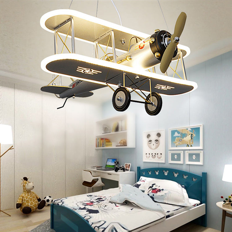Modern Blue Iron & Acrylic Airplane LED Chandelier for Kids' Bedroom