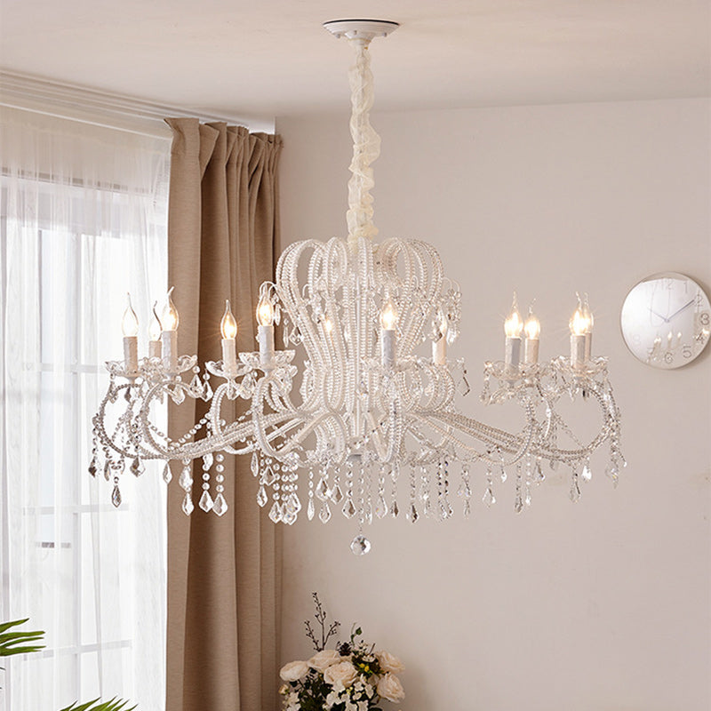 Elegant French Arched Crystal Chandelier with Candle-Style Tassels, 6-12 Lights for Bedroom & Living Room