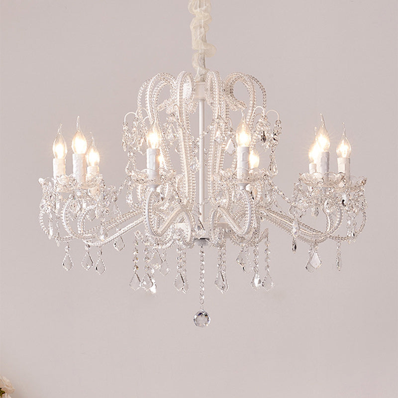 Elegant French Arched Crystal Chandelier with Candle-Style Tassels, 6-12 Lights for Bedroom & Living Room