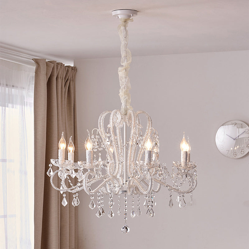 Elegant French Arched Crystal Chandelier with Candle-Style Tassels, 6-12 Lights for Bedroom & Living Room
