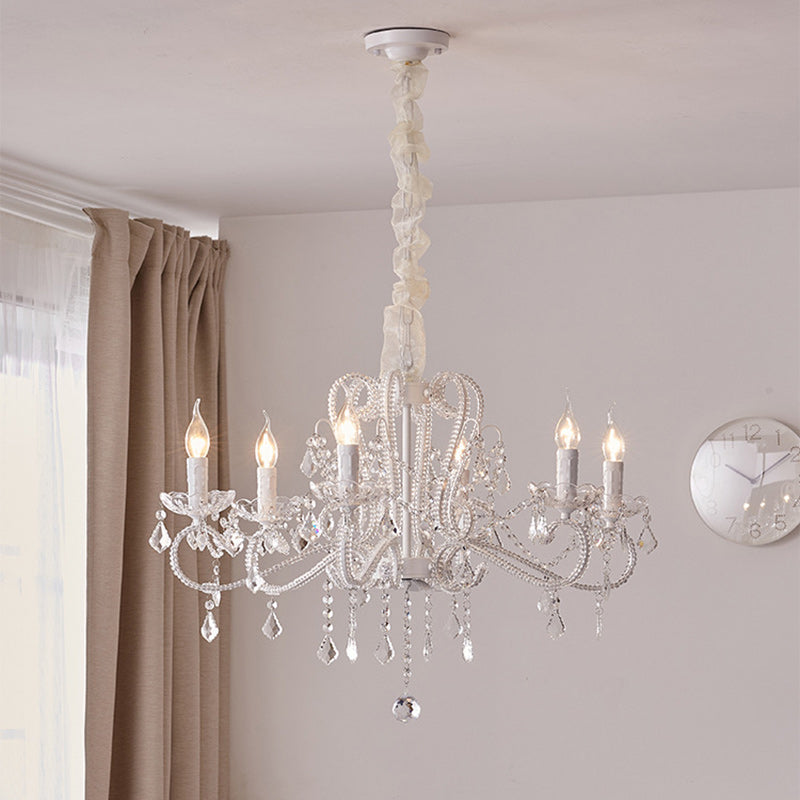 Elegant French Arched Crystal Chandelier with Candle-Style Tassels, 6-12 Lights for Bedroom & Living Room