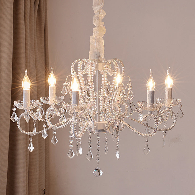 Elegant French Arched Crystal Chandelier with Candle-Style Tassels, 6-12 Lights for Bedroom & Living Room
