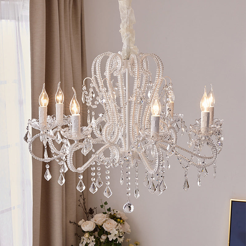 Elegant French Arched Crystal Chandelier with Candle-Style Tassels, 6-12 Lights for Bedroom & Living Room
