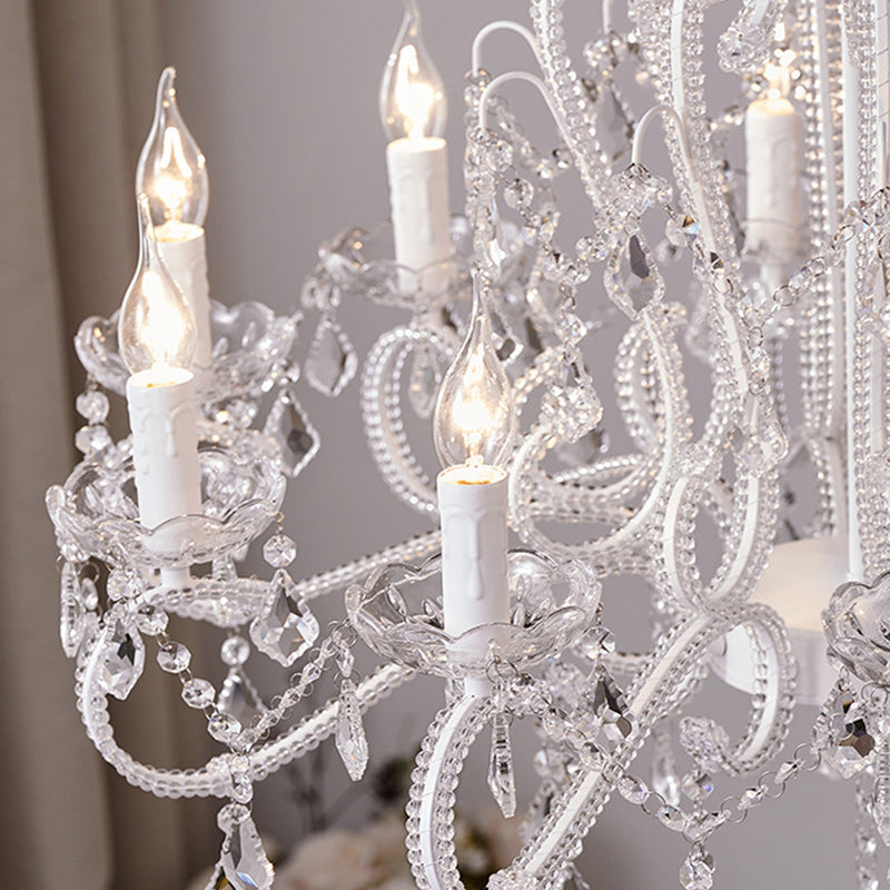 Elegant French Arched Crystal Chandelier with Candle-Style Tassels, 6-12 Lights for Bedroom & Living Room