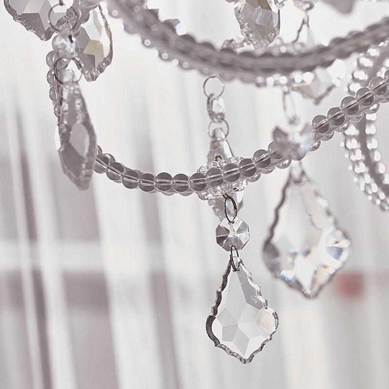 Elegant French Arched Crystal Chandelier with Candle-Style Tassels, 6-12 Lights for Bedroom & Living Room