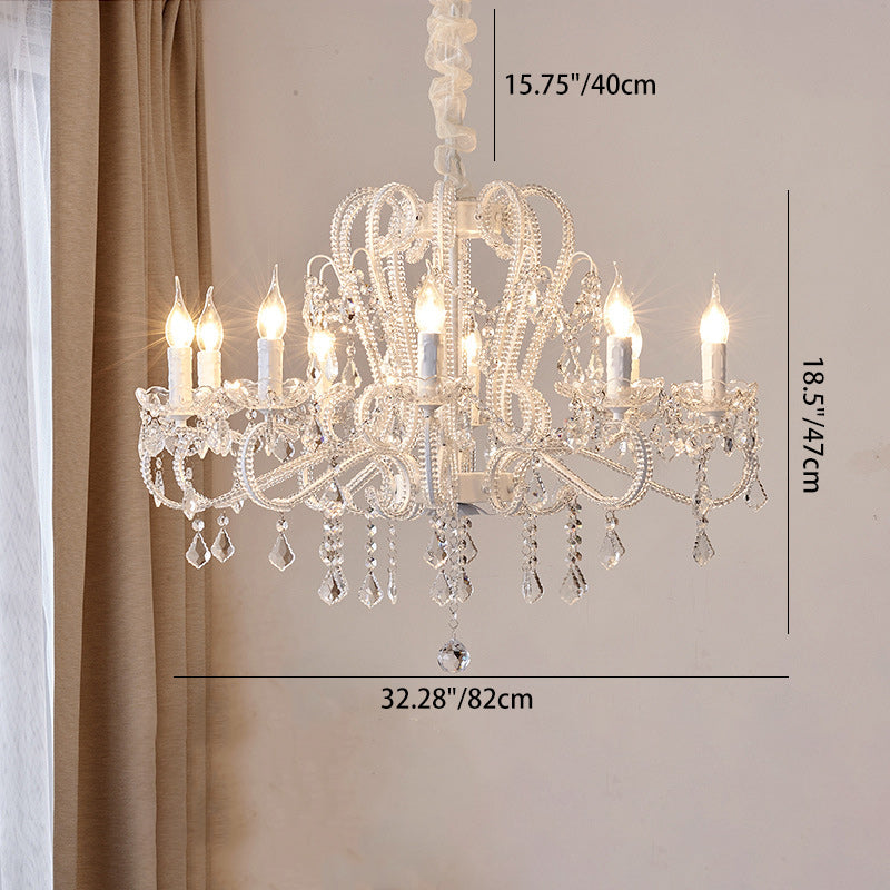 Elegant French Arched Crystal Chandelier with Candle-Style Tassels, 6-12 Lights for Bedroom & Living Room