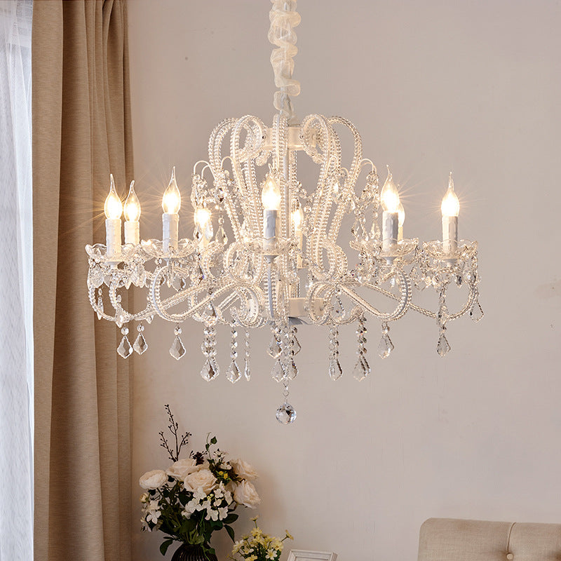 Elegant French Arched Crystal Chandelier with Candle-Style Tassels, 6-12 Lights for Bedroom & Living Room