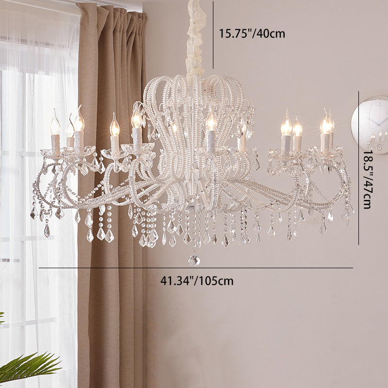 Elegant French Arched Crystal Chandelier with Candle-Style Tassels, 6-12 Lights for Bedroom & Living Room