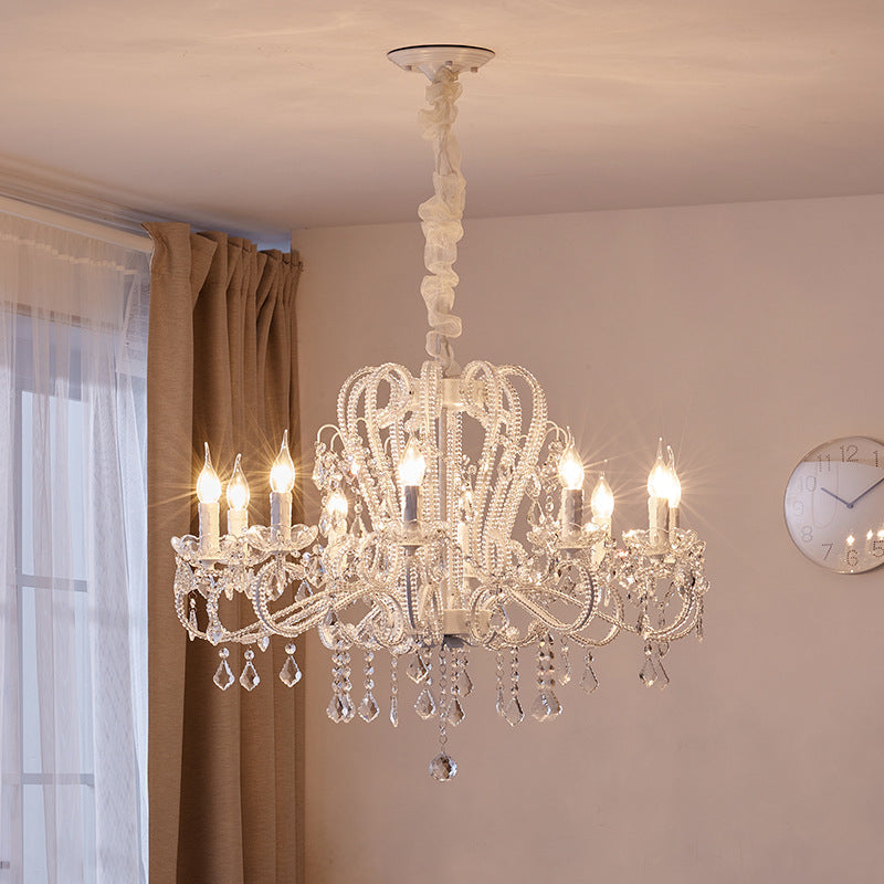 Elegant French Arched Crystal Chandelier with Candle-Style Tassels, 6-12 Lights for Bedroom & Living Room