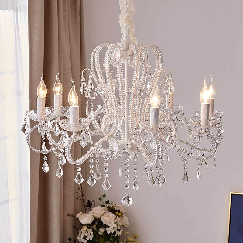Elegant French Arched Crystal Chandelier with Candle-Style Tassels, 6-12 Lights for Bedroom & Living Room