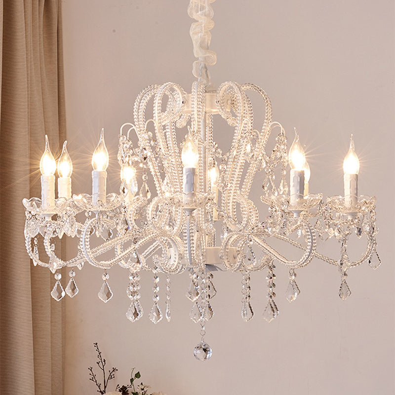 Elegant French Arched Crystal Chandelier with Candle-Style Tassels, 6-12 Lights for Bedroom & Living Room