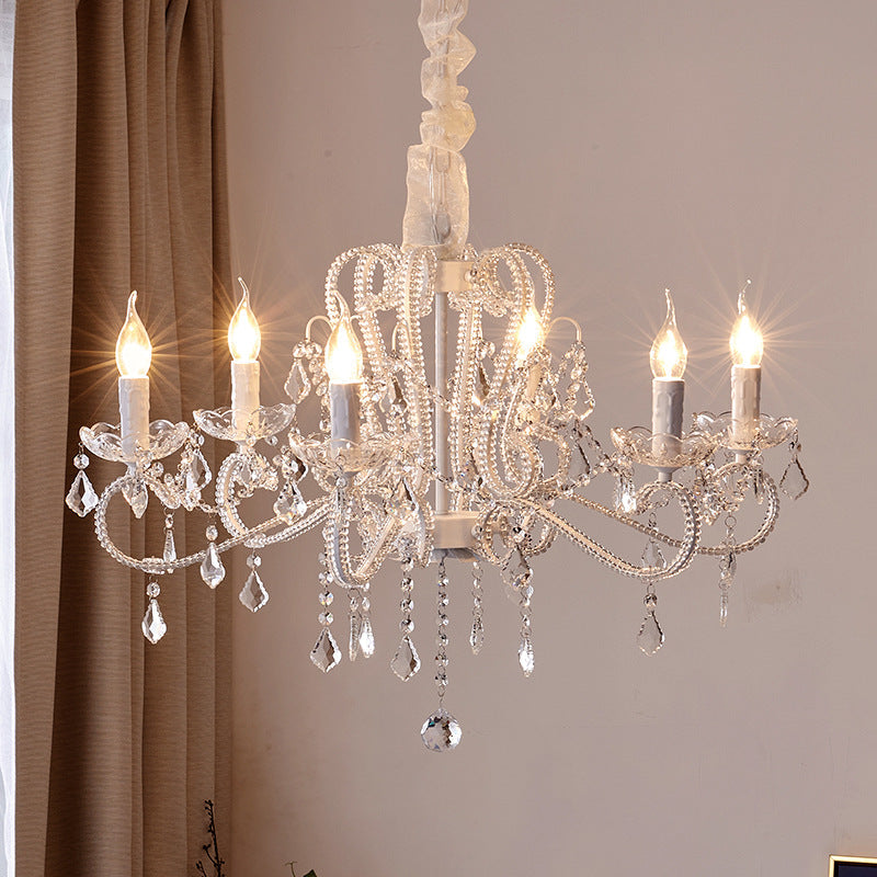 Elegant French Arched Crystal Chandelier with Candle-Style Tassels, 6-12 Lights for Bedroom & Living Room