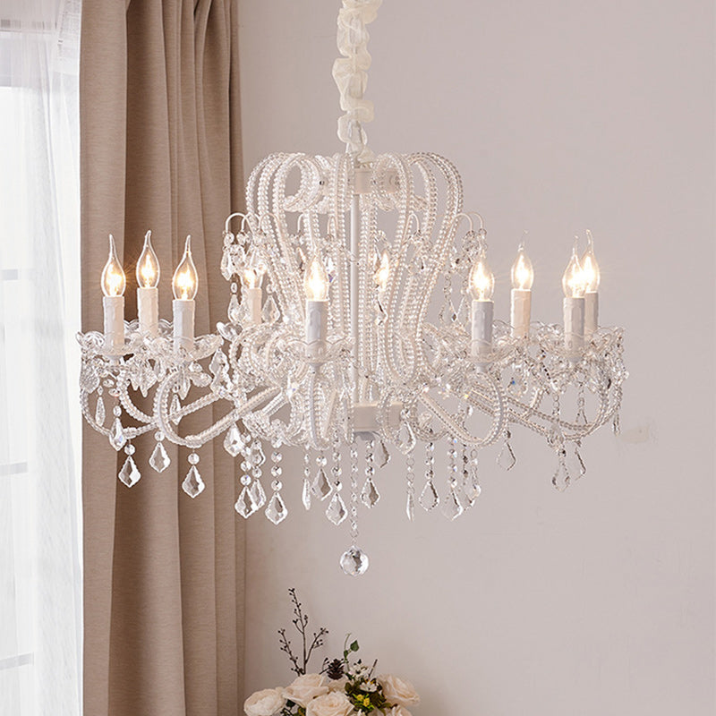 Elegant French Arched Crystal Chandelier with Candle-Style Tassels, 6-12 Lights for Bedroom & Living Room