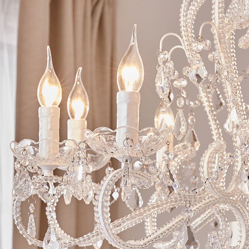 Elegant French Arched Crystal Chandelier with Candle-Style Tassels, 6-12 Lights for Bedroom & Living Room