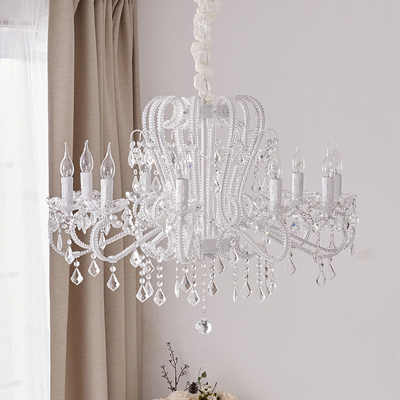 Elegant French Arched Crystal Chandelier with Candle-Style Tassels, 6-12 Lights for Bedroom & Living Room