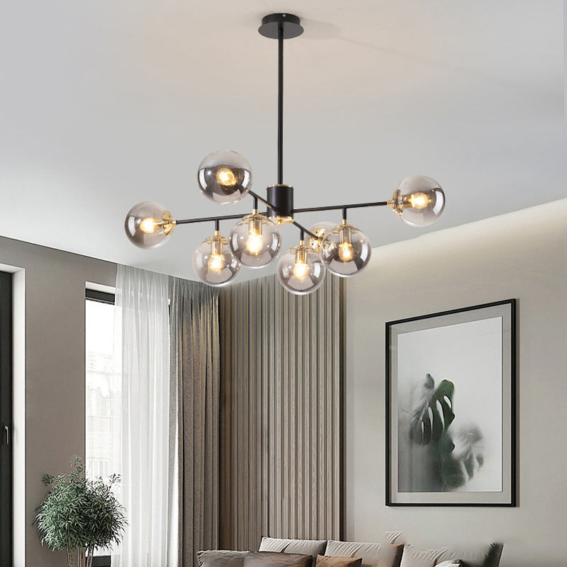 Stylish Black Iron Glass Round Chandelier for Bedroom & Living Room