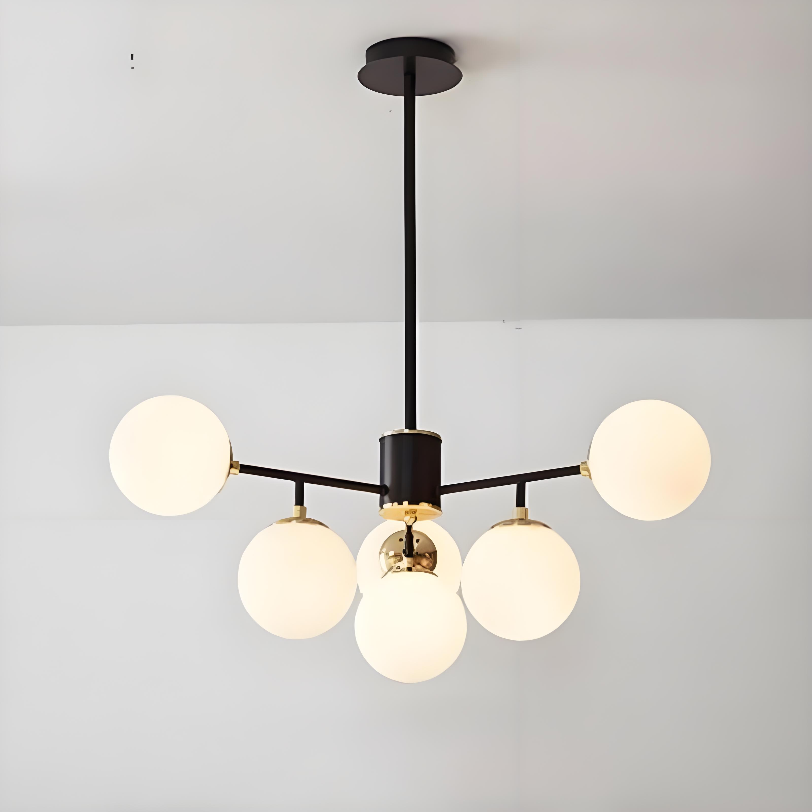 Stylish Black Iron Glass Round Chandelier for Bedroom & Living Room
