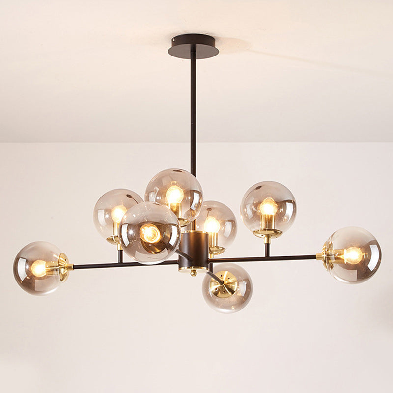 Stylish Black Iron Glass Round Chandelier for Bedroom & Living Room
