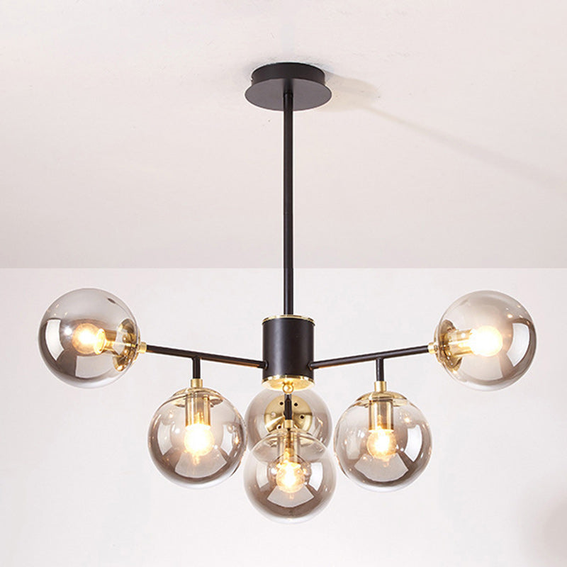 Stylish Black Iron Glass Round Chandelier for Bedroom & Living Room