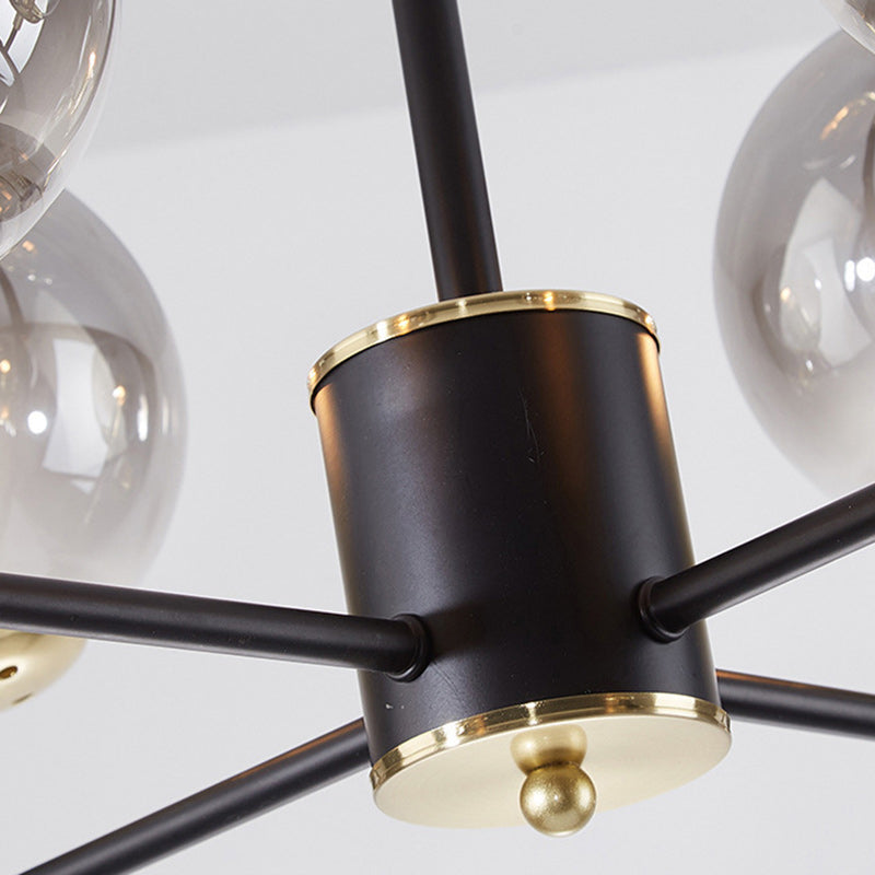 Stylish Black Iron Glass Round Chandelier for Bedroom & Living Room