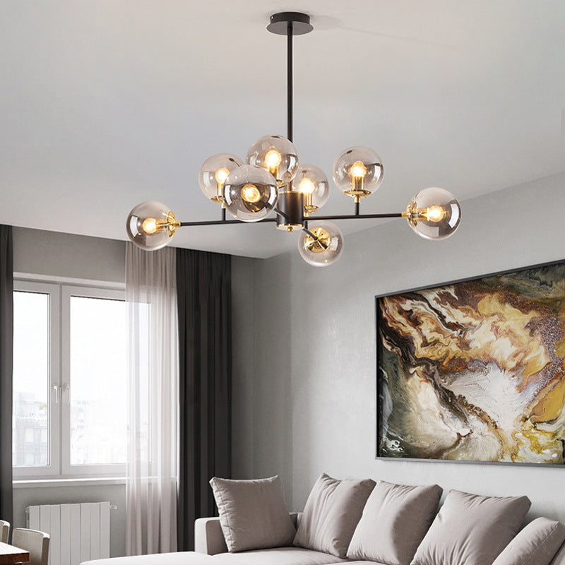 Stylish Black Iron Glass Round Chandelier for Bedroom & Living Room