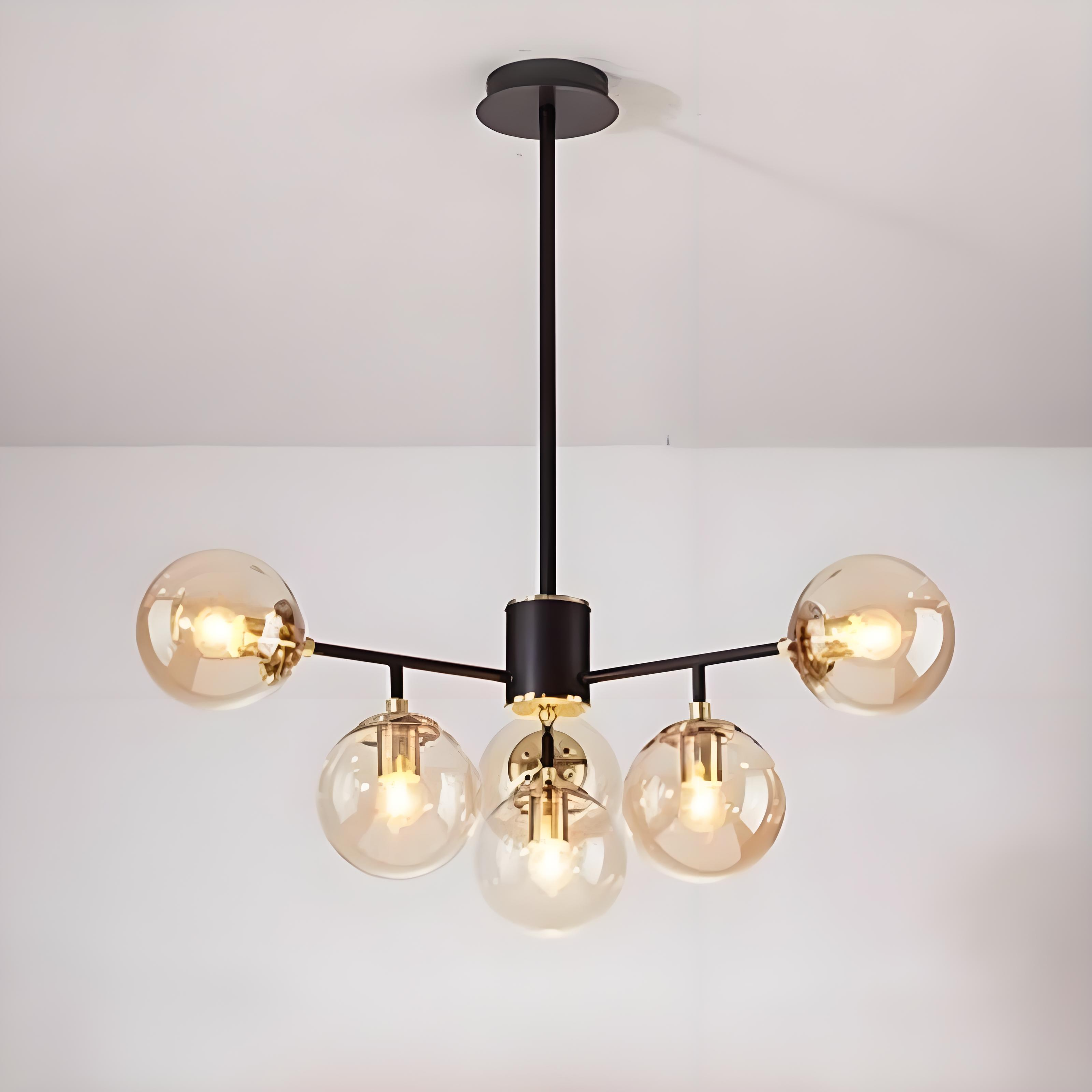 Stylish Black Iron Glass Round Chandelier for Bedroom & Living Room