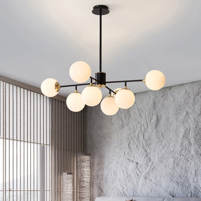 Stylish Black Iron Glass Round Chandelier for Bedroom & Living Room