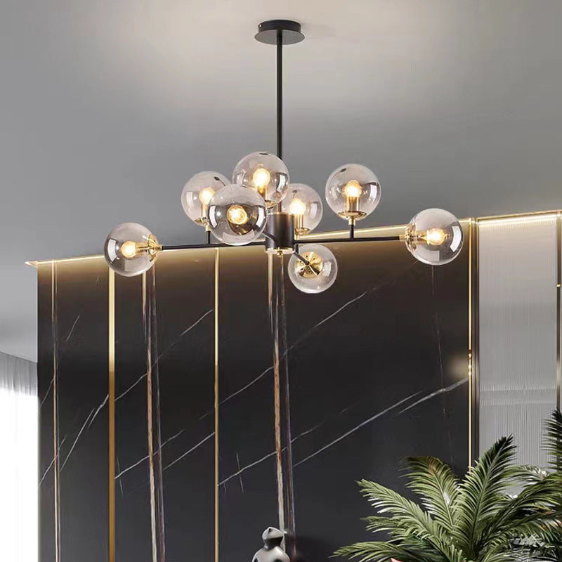 Stylish Black Iron Glass Round Chandelier for Bedroom & Living Room