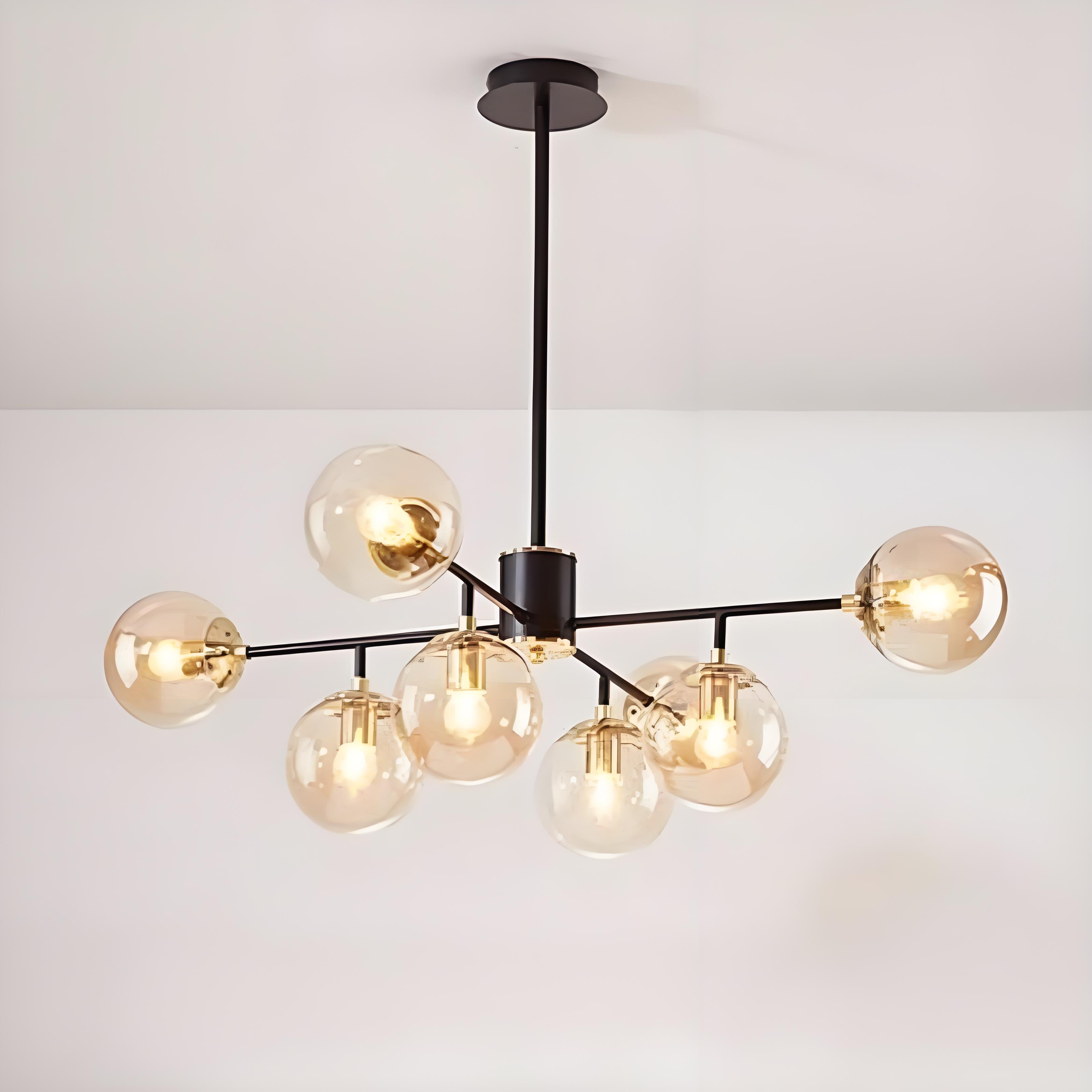 Stylish Black Iron Glass Round Chandelier for Bedroom & Living Room