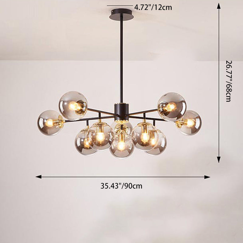 Stylish Black Iron Glass Round Chandelier for Bedroom & Living Room
