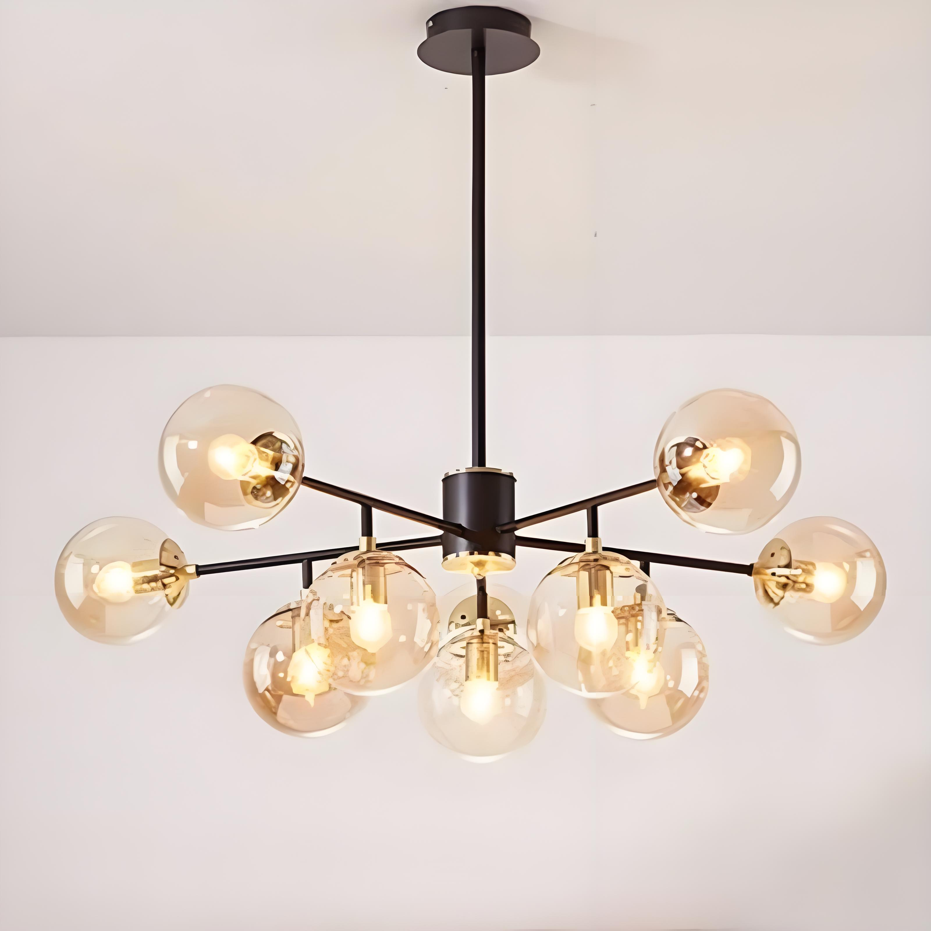 Stylish Black Iron Glass Round Chandelier for Bedroom & Living Room