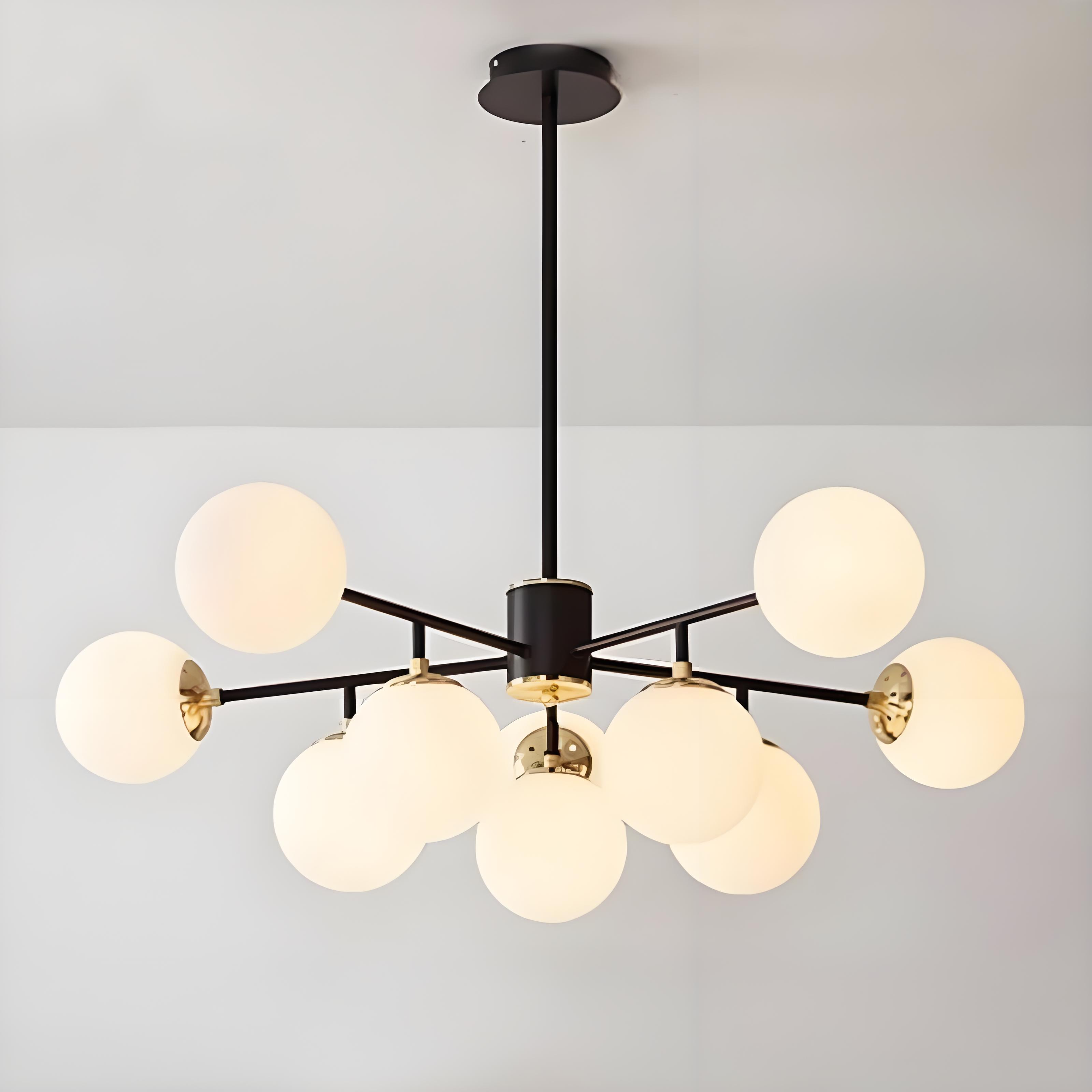 Stylish Black Iron Glass Round Chandelier for Bedroom & Living Room