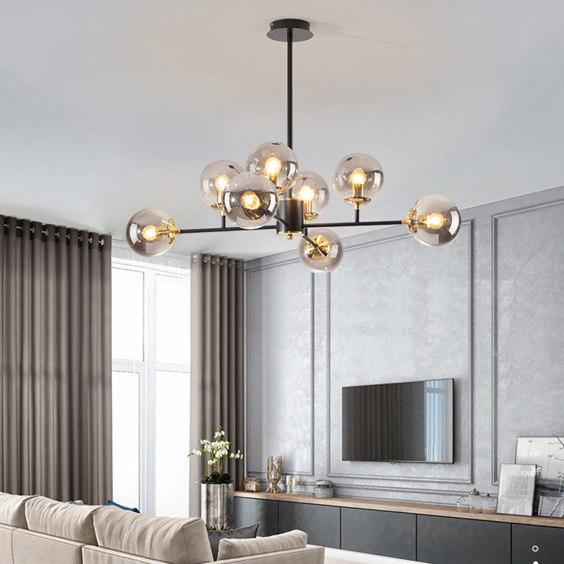 Stylish Black Iron Glass Round Chandelier for Bedroom & Living Room