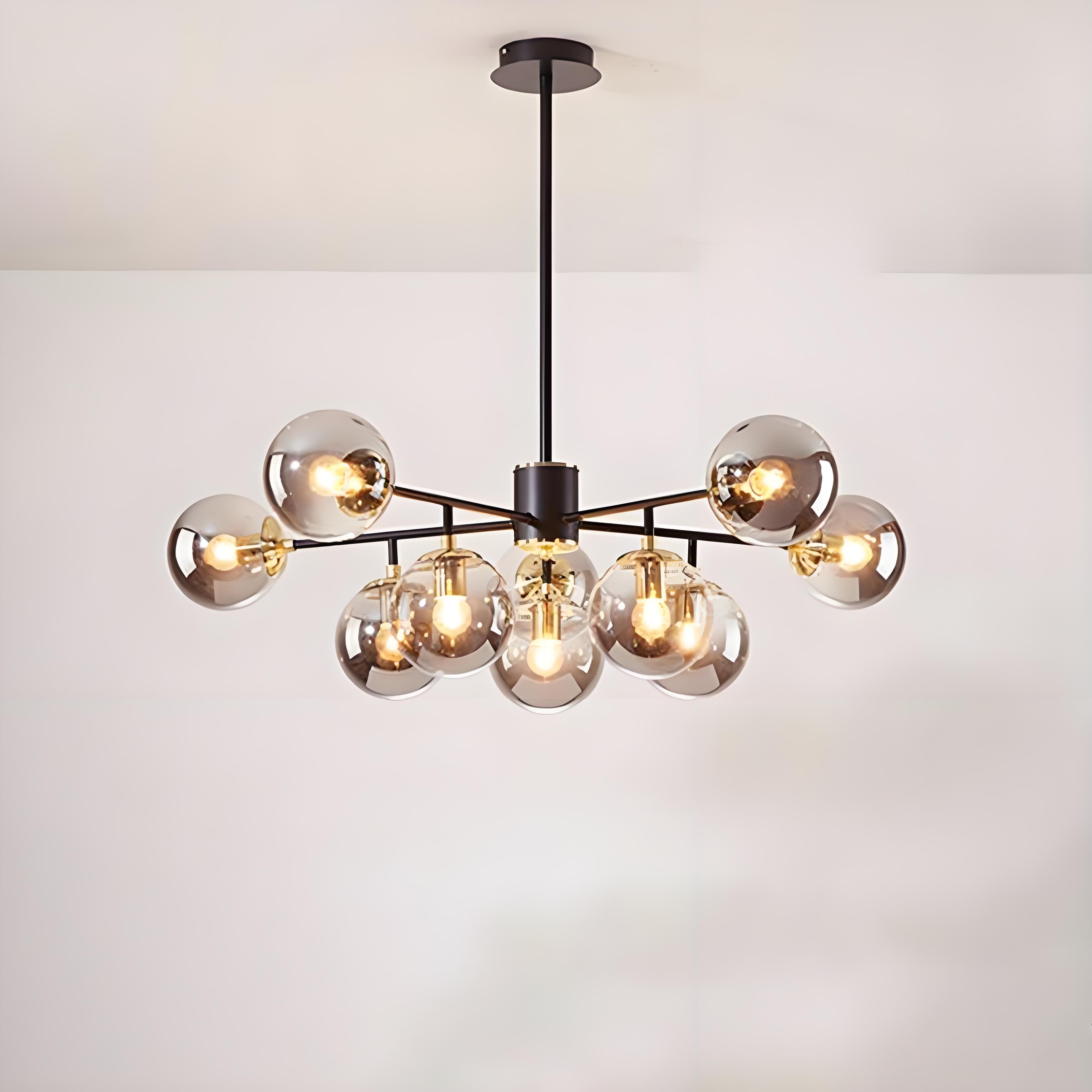 Stylish Black Iron Glass Round Chandelier for Bedroom & Living Room