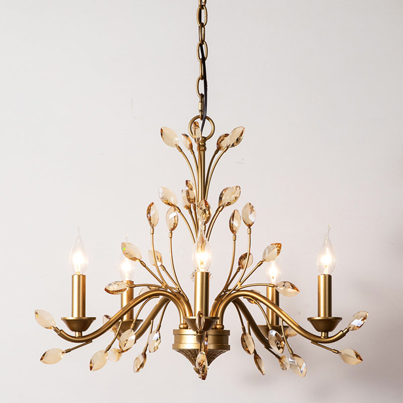 Elegant French Iron & Crystal Branch-Shape Chandelier for Living Room