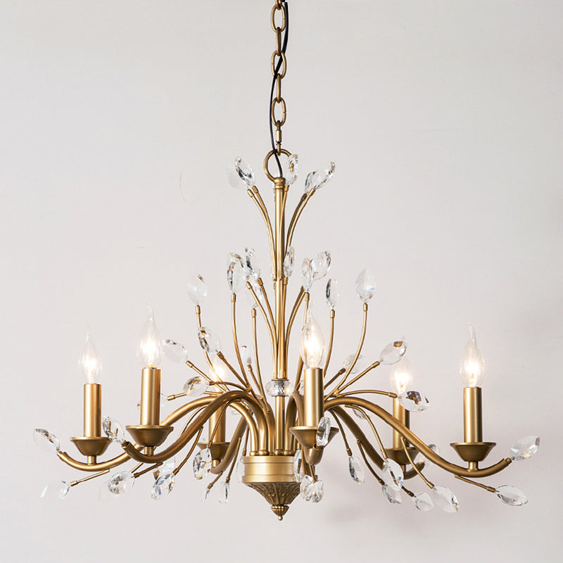 Elegant French Iron & Crystal Branch-Shape Chandelier for Living Room