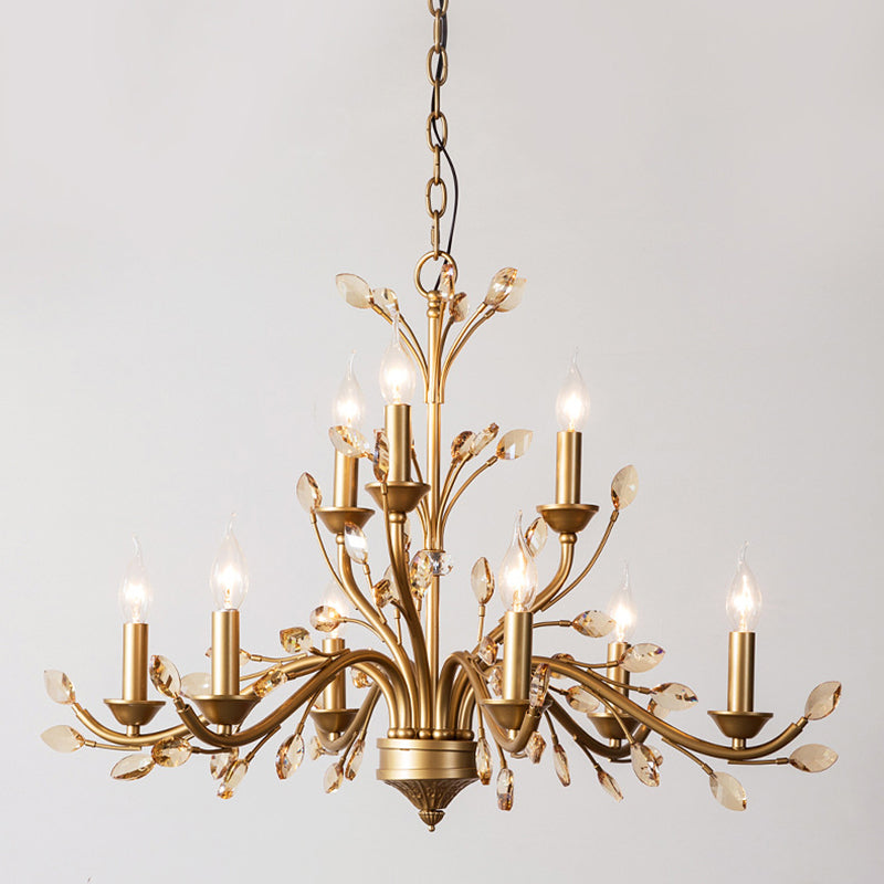 Elegant French Iron & Crystal Branch-Shape Chandelier for Living Room