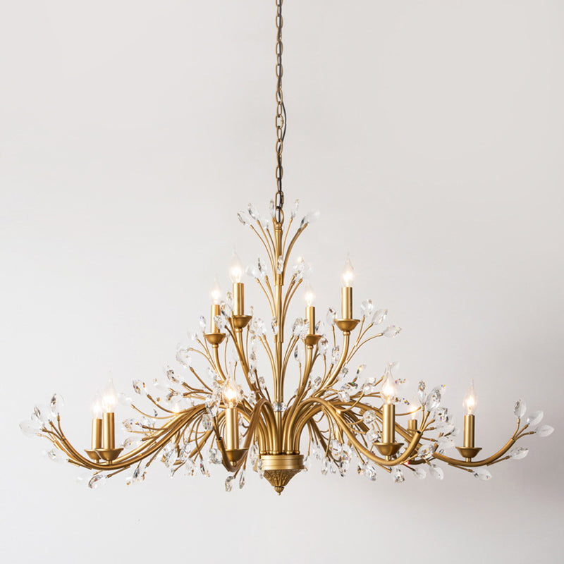 Elegant French Iron & Crystal Branch-Shape Chandelier for Living Room
