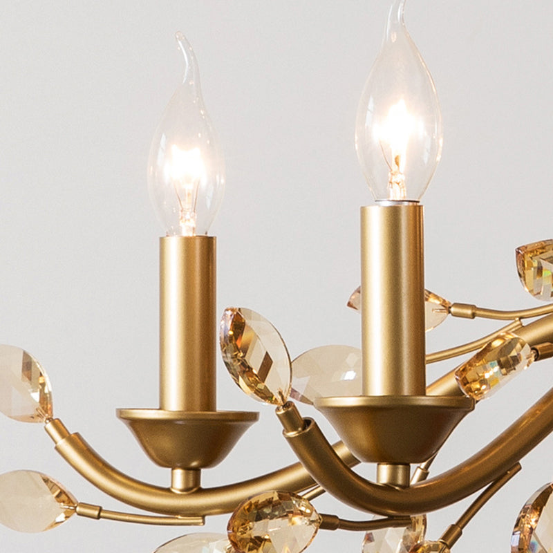 Elegant French Iron & Crystal Branch-Shape Chandelier for Living Room