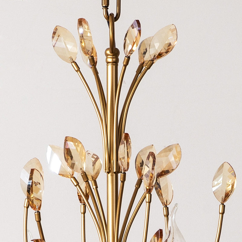 Elegant French Iron & Crystal Branch-Shape Chandelier for Living Room