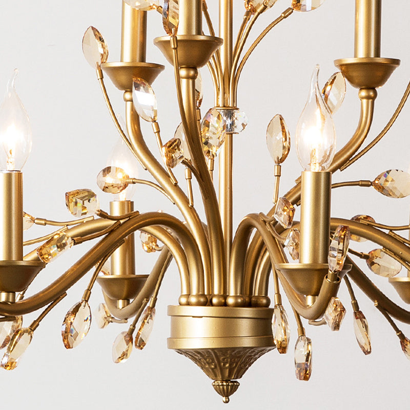 Elegant French Iron & Crystal Branch-Shape Chandelier for Living Room