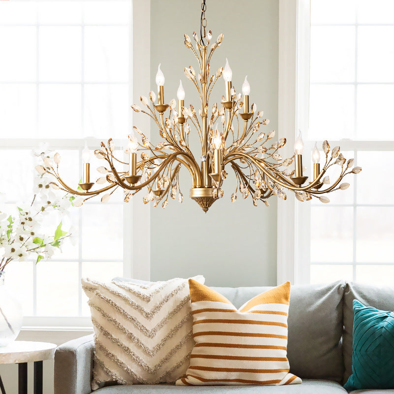 Elegant French Iron & Crystal Branch-Shape Chandelier for Living Room
