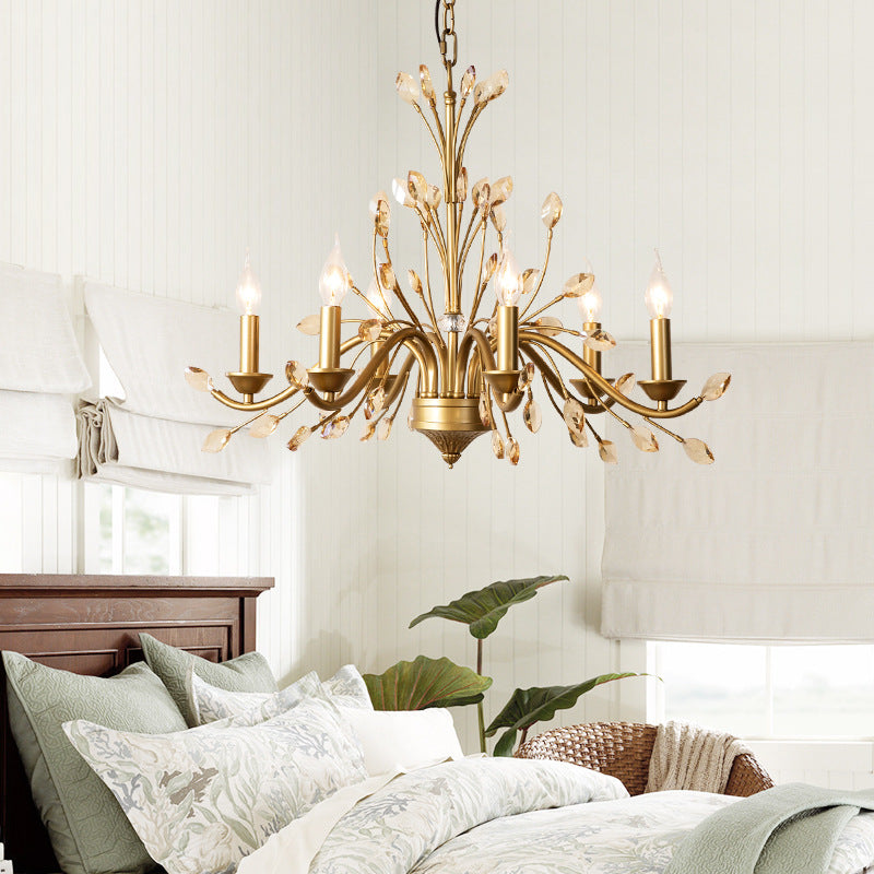 Elegant French Iron & Crystal Branch-Shape Chandelier for Living Room